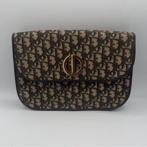Authentic Vintage ChristianDior Monogram Canvas Bag with Gold-Tone Logo
